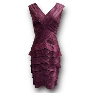 Adrianna Papell Size 4 Purple Iridescent Sleeveless Tiered Event Cocktail Dress